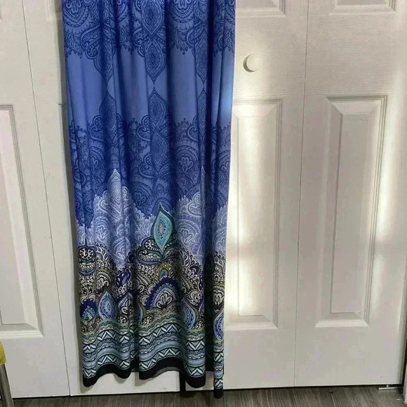 AB Studio boho blue & green & black bohemian maxi dress size LARGE - Picture 8 of 11